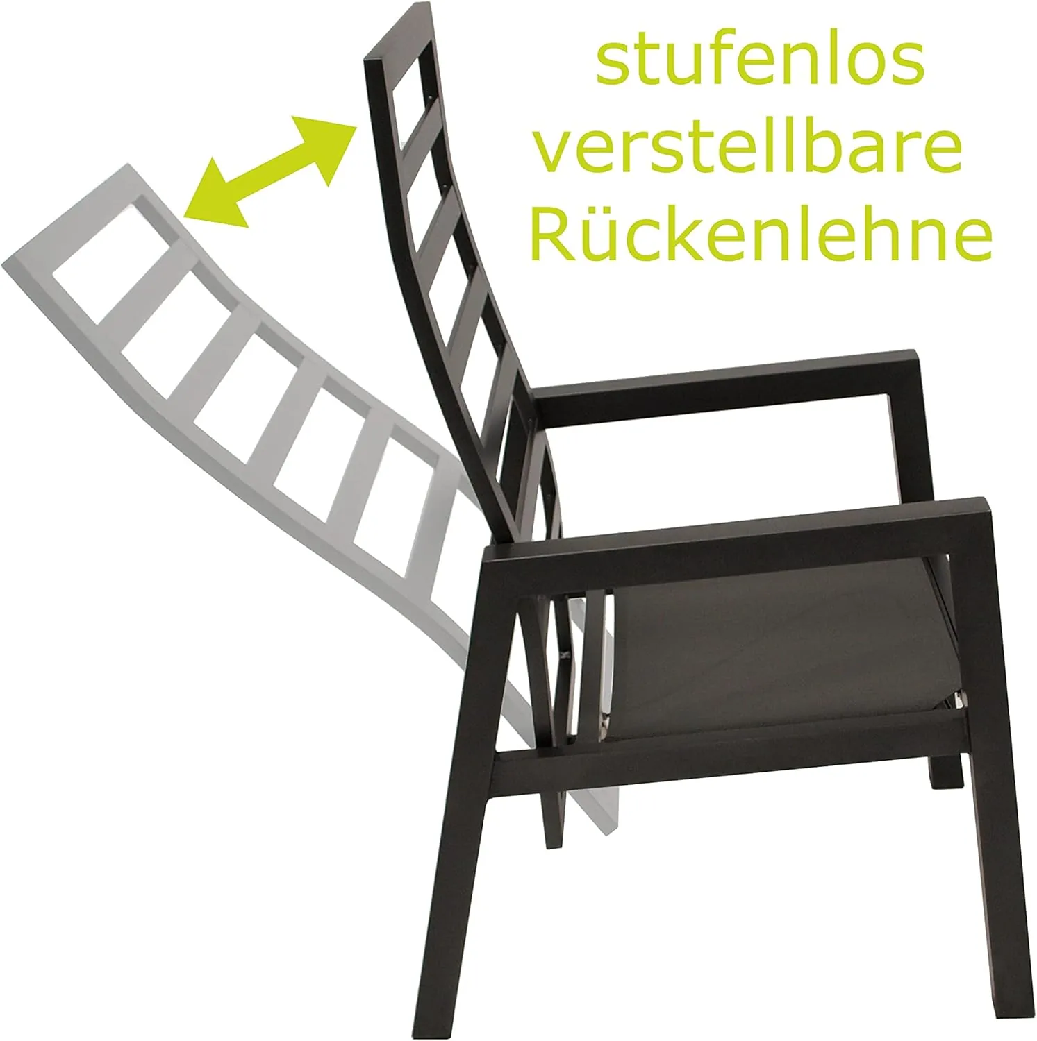 DEGAMO 2X Hochlehner Gartensessel MANCIANO, Aluminium rostfrei anthrazit, mit Polstern dunkelgrau, Rückenteil stufenlos verstellbar mit Gasfeder — Ansicht 6