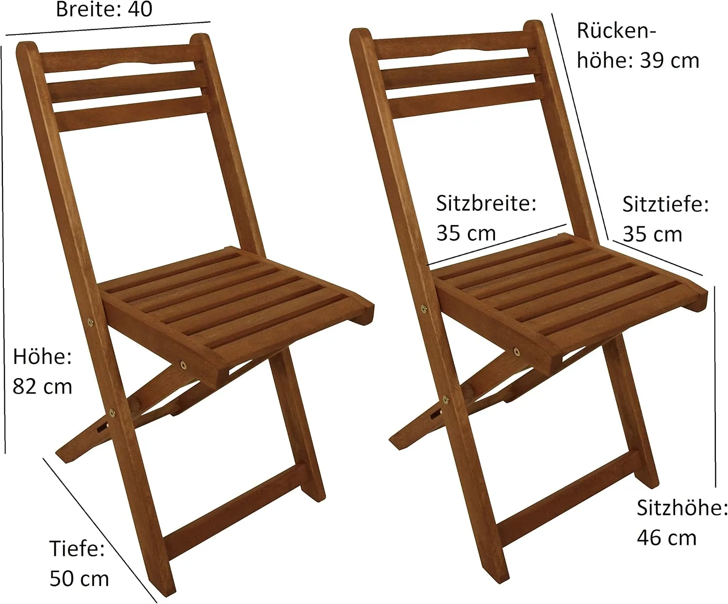 DEGAMO 2X Holz Klappstuhl Gartenstuhl, Eukalyptus braun geölt, FSC®-Zertifiziert, Outdoor — Ansicht 2