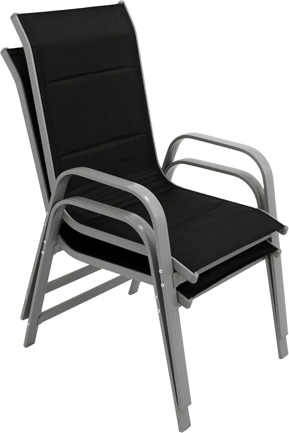 DEGAMO 2X Stapelsessel CESANO, Alu Silbergrau + Textilgewebe gepolstert schwarz, stapelbar, wetterfest, Outdoor — Ansicht 4
