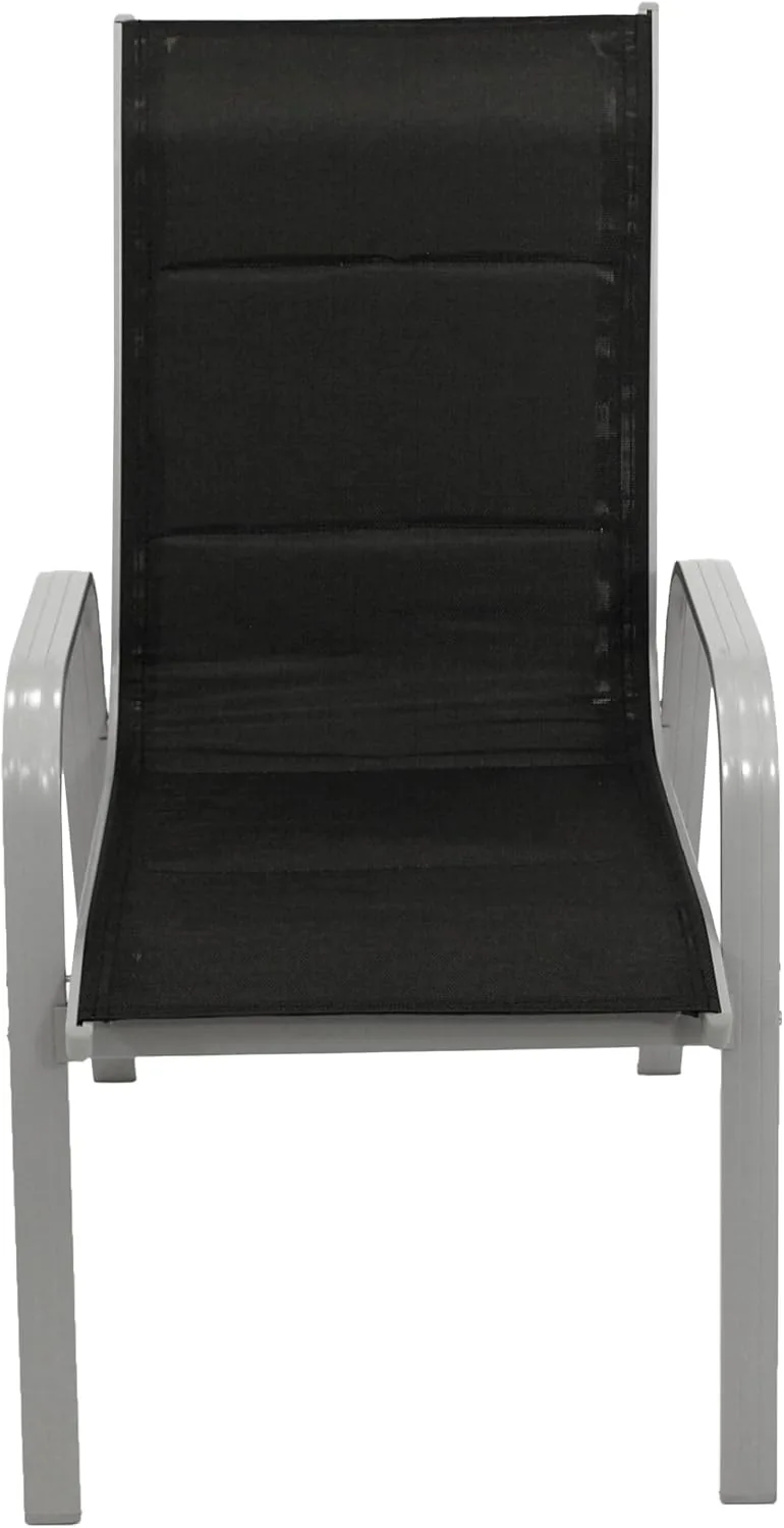 DEGAMO 2X Stapelsessel CESANO, Alu Silbergrau + Textilgewebe gepolstert schwarz, stapelbar, wetterfest, Outdoor — Ansicht 5