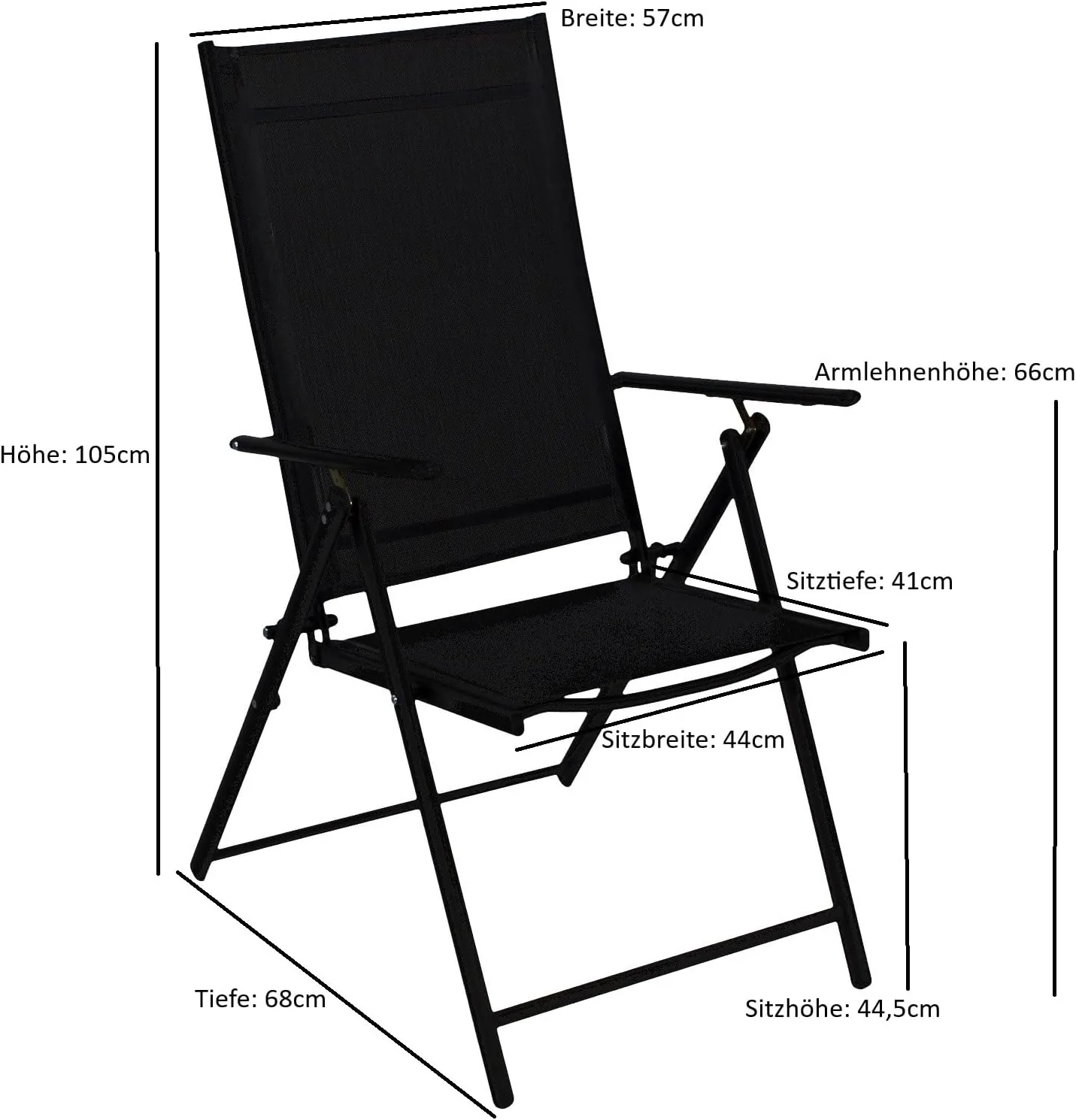 DEGAMO 4X Klappsessel Milano, Metall schwarz + Textilgewebe gepolstert schwarz, 7-Fach verstellbar, wetterfest, Outdoor — Ansicht 3