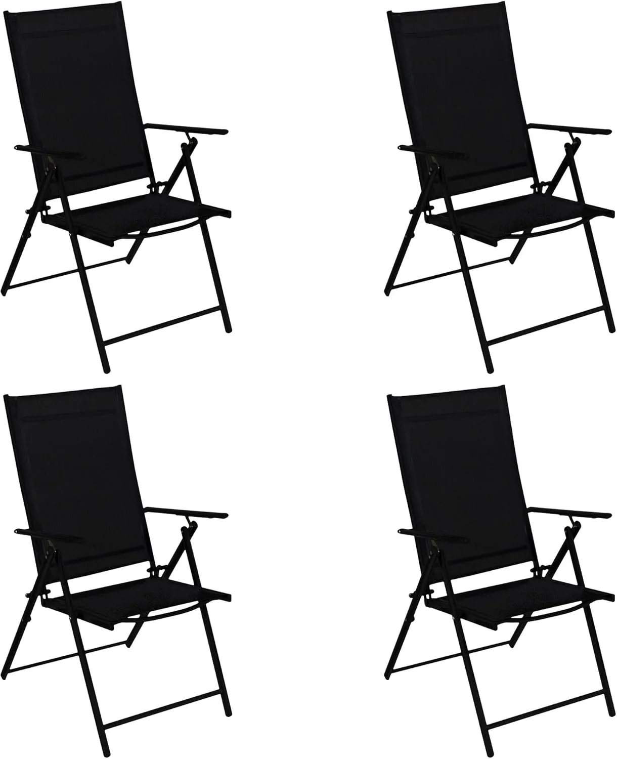 DEGAMO 4X Klappsessel Milano, Metall schwarz + Textilgewebe gepolstert schwarz, 7-Fach verstellbar, wetterfest, Outdoor