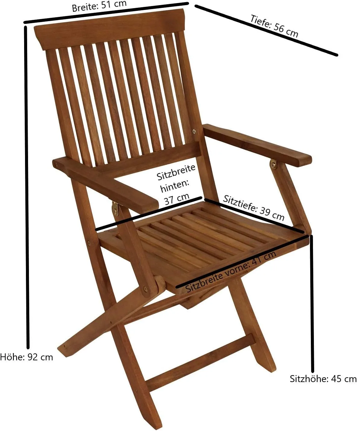 DEGAMO 4X Klappstuhl Gartenstuhl Tobago mit Armlehnen, Akazie Holz braun geölt, FSC®-Zertifiziert, Outdoor