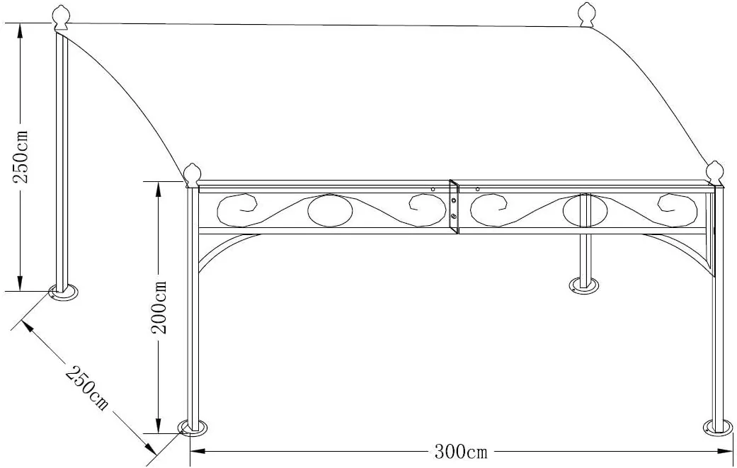 DEGAMO Anbaupavillon Mantova 300x250cm, Stahlgestell schwarz + Dach wasserdicht Ecru — Ansicht 6