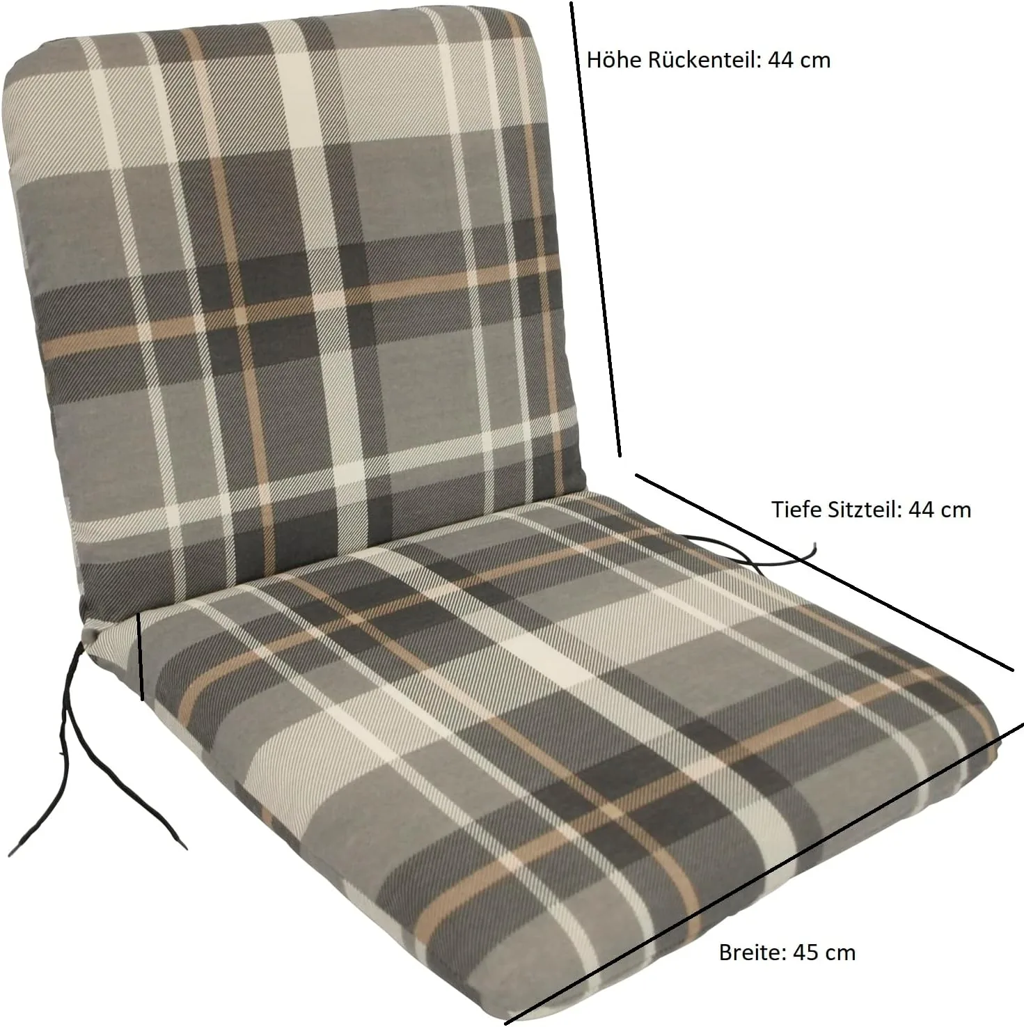 DEGAMO Auflage Sesselauflage Seattle für Gartenstuhl Niederlehner, 45x88cm, grau - beige kariert, Outdoor — Ansicht 6