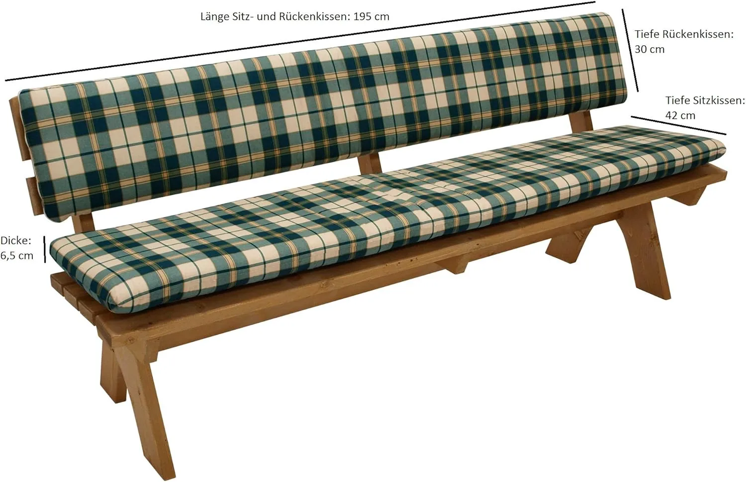 DEGAMO Auflagenset Bankauflage Boston 2-teilig für Gartenbank 4-sitzer 195cm, Sitz- und Rückenpolster, grün-kariert, Outdoor — Ansicht 5