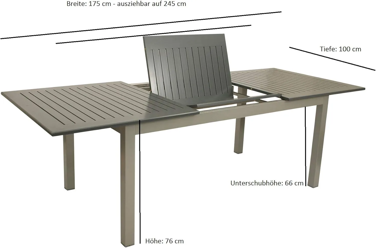 DEGAMO Ausziehtisch BAJAZZO 175/245x100cm, Aluminium grau — Ansicht 5