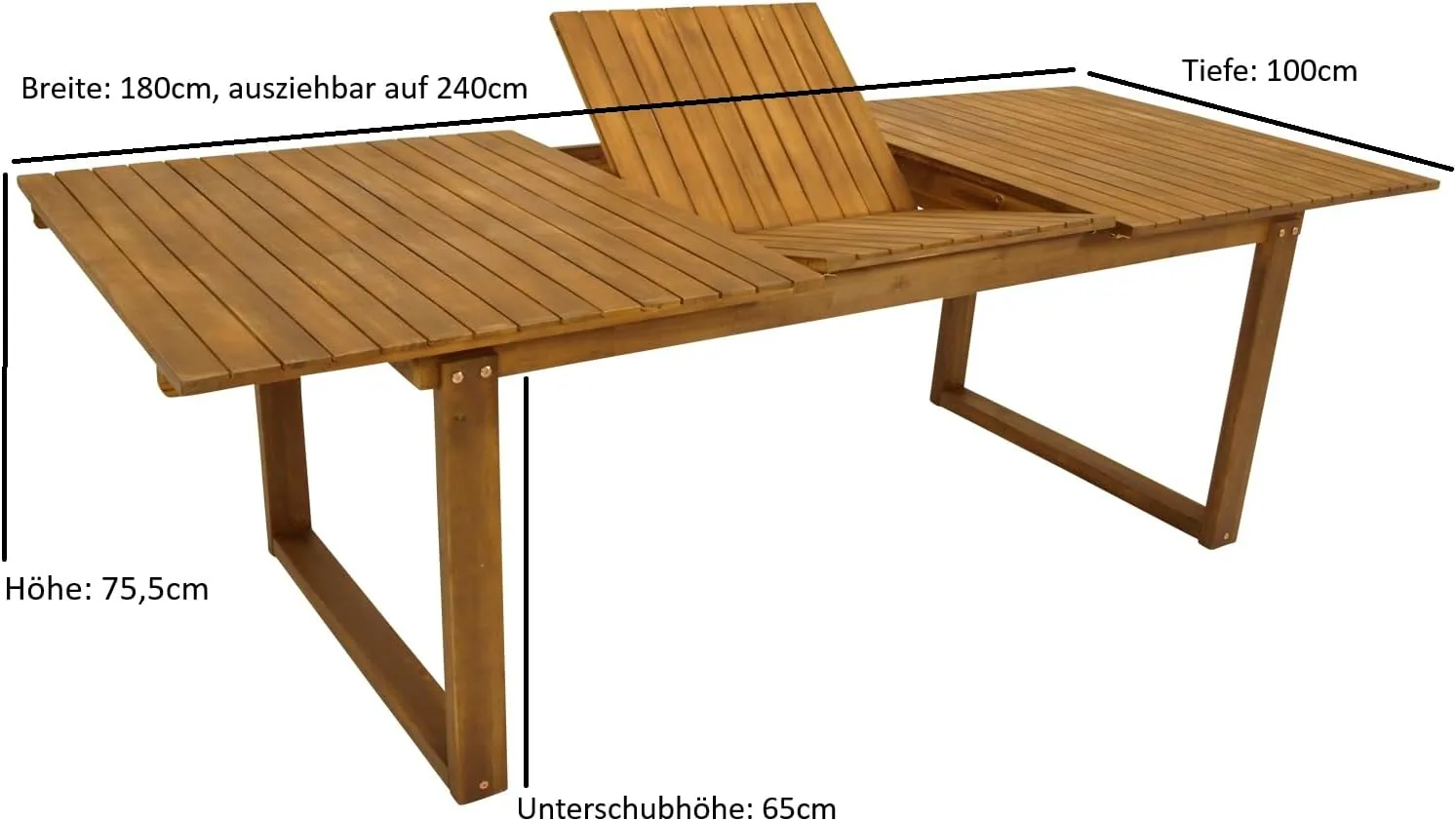 DEGAMO Ausziehtisch Gartentisch ausziehbar Santiago 180/240x100cm, Akazienholz braun geölt, Outdoor, FSC®-Zertifiziert — Ansicht 2