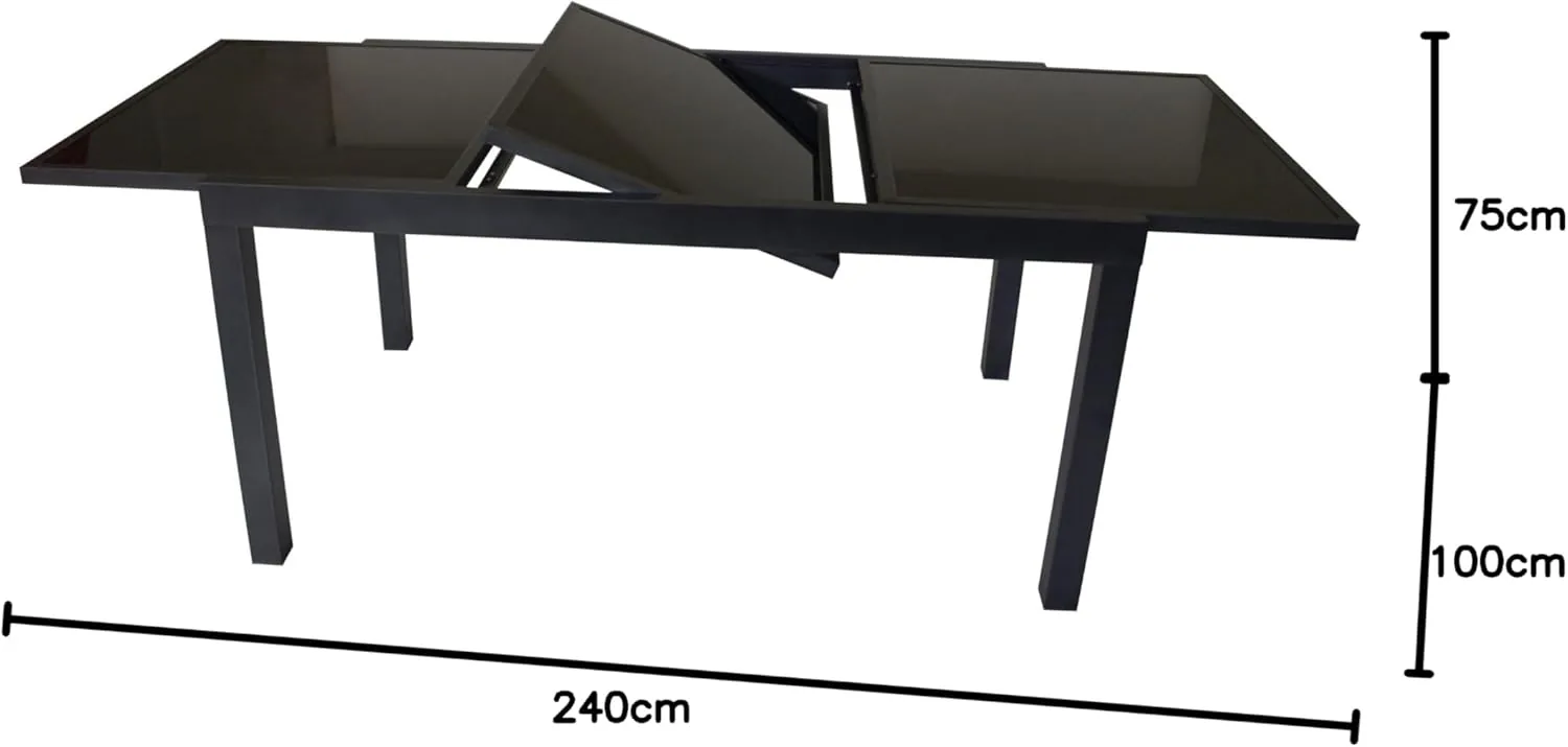 DEGAMO Ausziehtisch Torino XL 180/240x100cm, Aluminium anthrazit + Glas schwarz — Ansicht 2