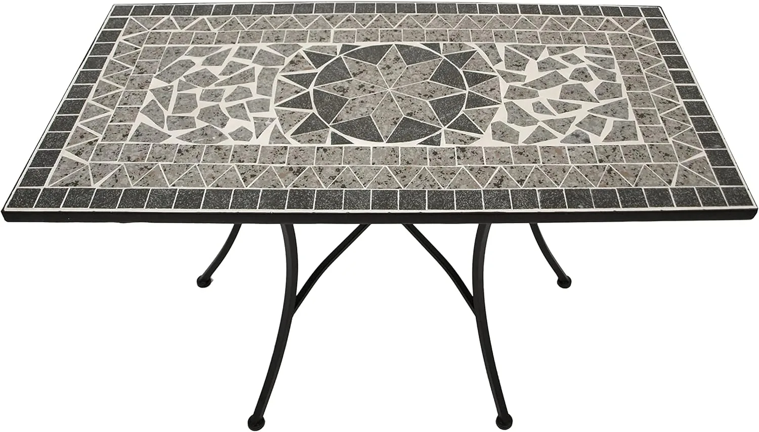 DEGAMO Balkonset Siena 3-teilig, 2X Klappstuhl und 1x Tisch 45x90cm rechteckig, Eisen schwarz mit Mosaik Dekor grau/Weiss, mit Polstern grau — Ansicht 2