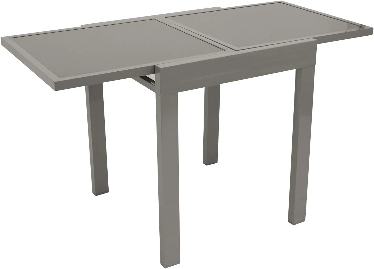DEGAMO Balkontisch Amalfi aus Aluminium Silbergrau und Glas dunkelgrau 65x65cm, ausziehbar auf 130cm, Höhe 75cm, wetterfest