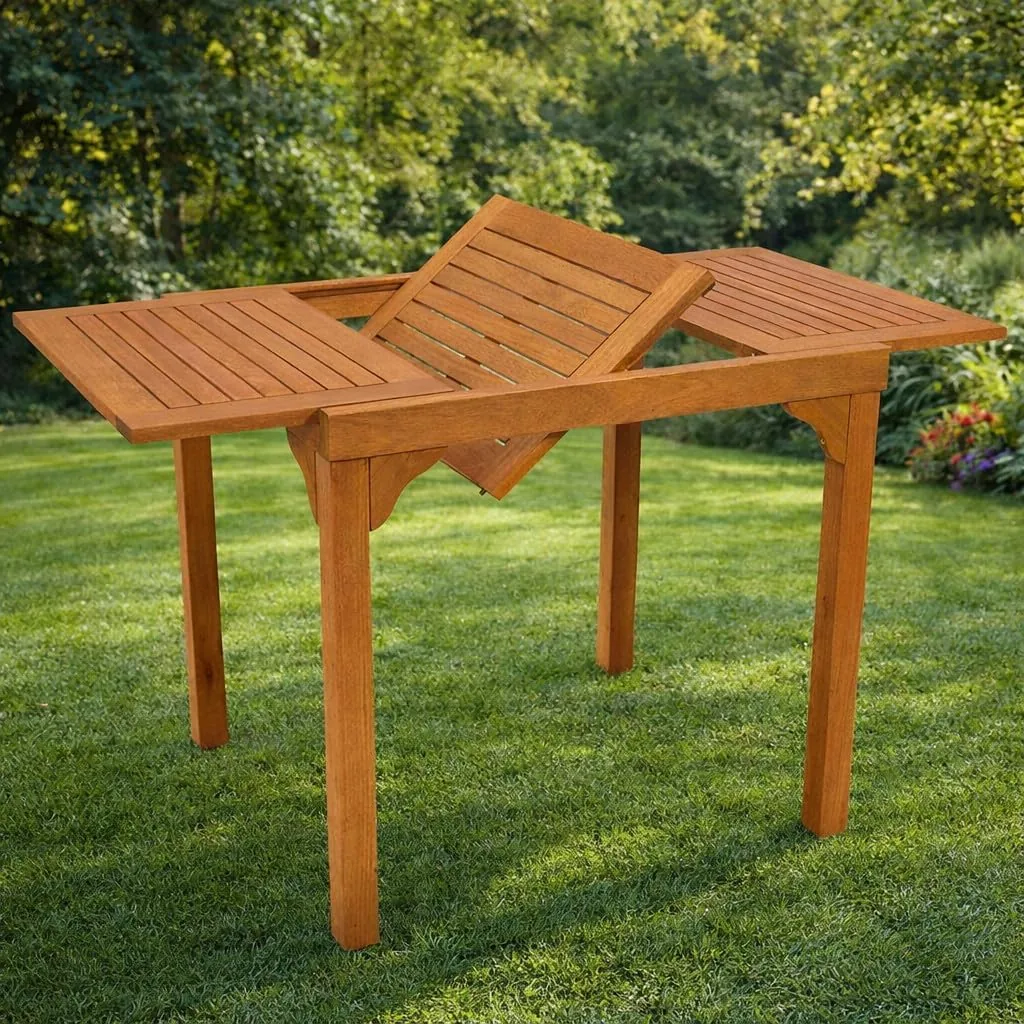 DEGAMO Balkontisch Ausziehtisch Rio 80/120x70,5cm, ausziehbar, Eukalyptus Holz braun geölt, Outdoor — Ansicht 2