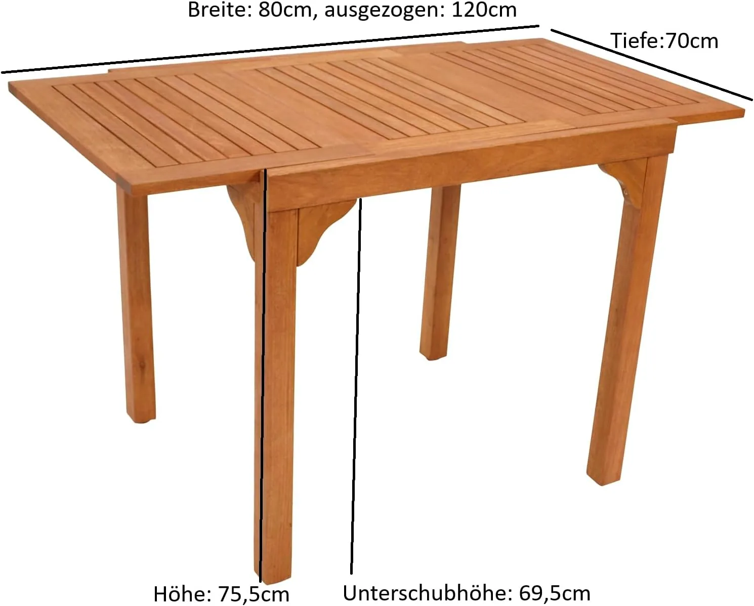 DEGAMO Balkontisch Ausziehtisch Rio 80/120x70,5cm, ausziehbar, Eukalyptus Holz braun geölt, Outdoor — Ansicht 3
