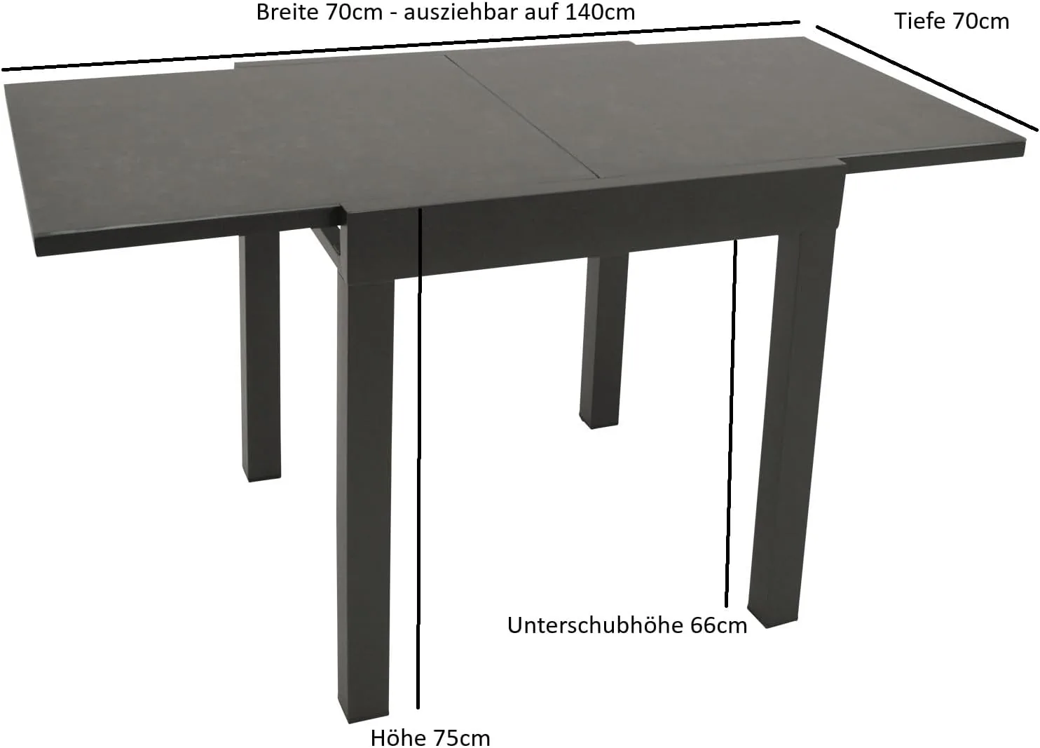 DEGAMO Balkontisch Livorno aus Aluminium anthrazit und Glas in Keramtikoptik dunkelgrau, 70x70cm, ausziehbar auf 140cm, Höhe 75cm, Outdoor — Ansicht 2