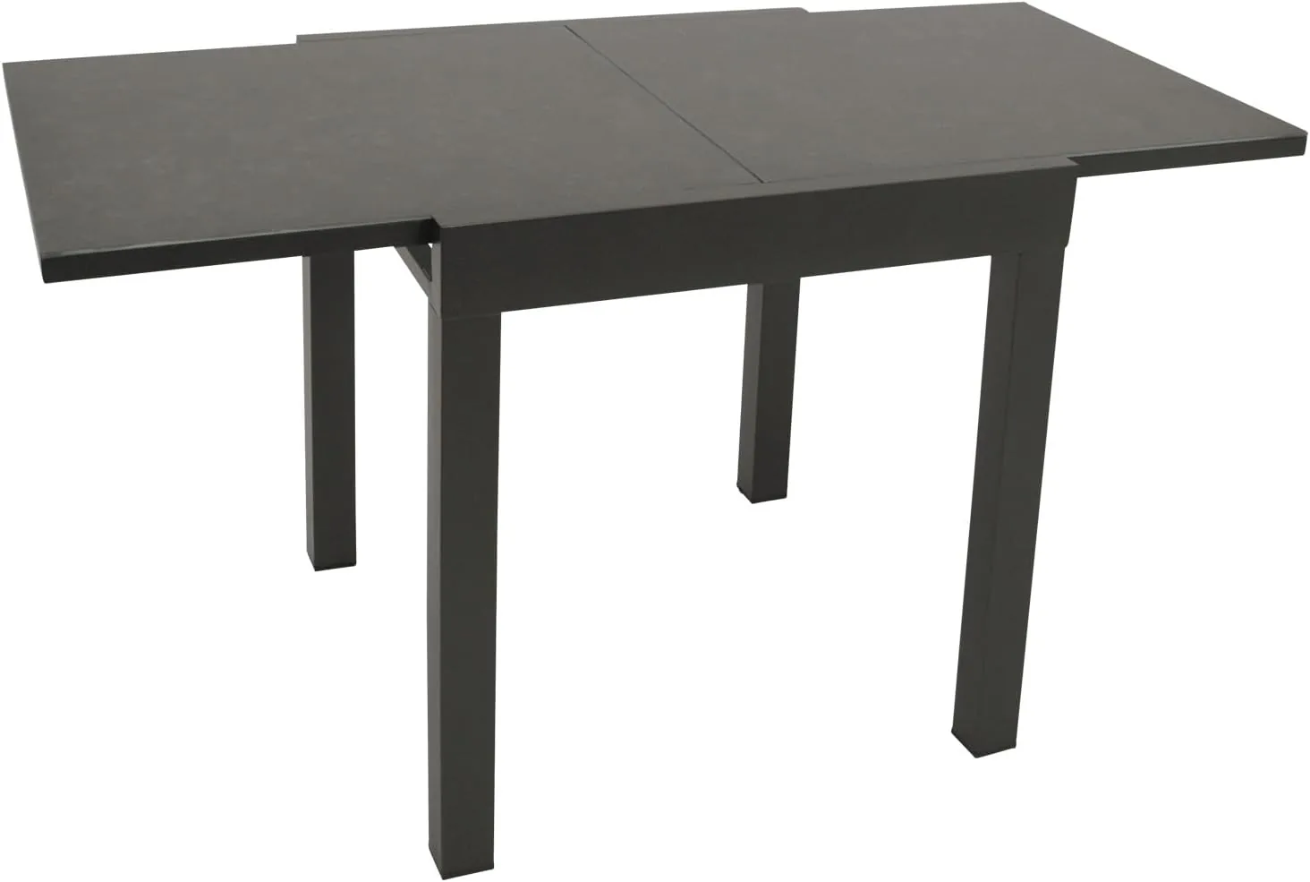 DEGAMO Balkontisch Livorno aus Aluminium anthrazit und Glas in Keramtikoptik dunkelgrau, 70x70cm, ausziehbar auf 140cm, Höhe 75cm, Outdoor