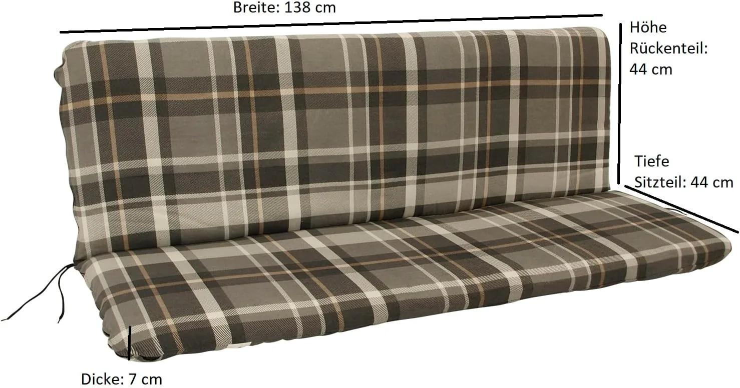 DEGAMO Bankauflage Polsterauflage Seattle für Gartenbank 3-sitzer 138x88cm, mit Rückenteil, grau beige kariert — Ansicht 6