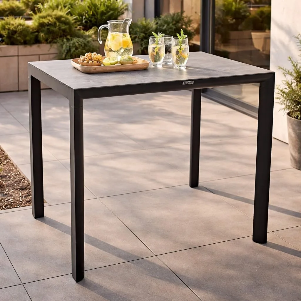 DEGAMO Bartisch Stehtisch Calais 70x110cm rechteckig, Aluminiumgestell anthrazit + Tischplatte ECP-Kunststoff Steinoptik, Outdoor, wetterfest — Ansicht 2