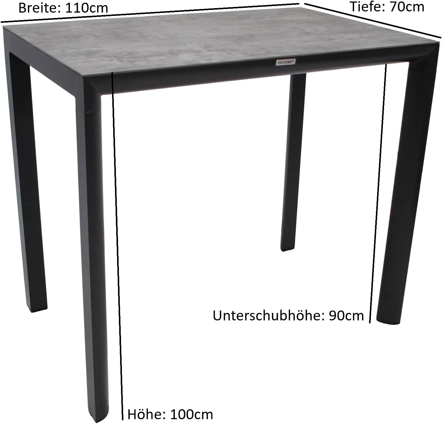 DEGAMO Bartisch Stehtisch Calais 70x110cm rechteckig, Aluminiumgestell anthrazit + Tischplatte ECP-Kunststoff Steinoptik, Outdoor, wetterfest — Ansicht 3