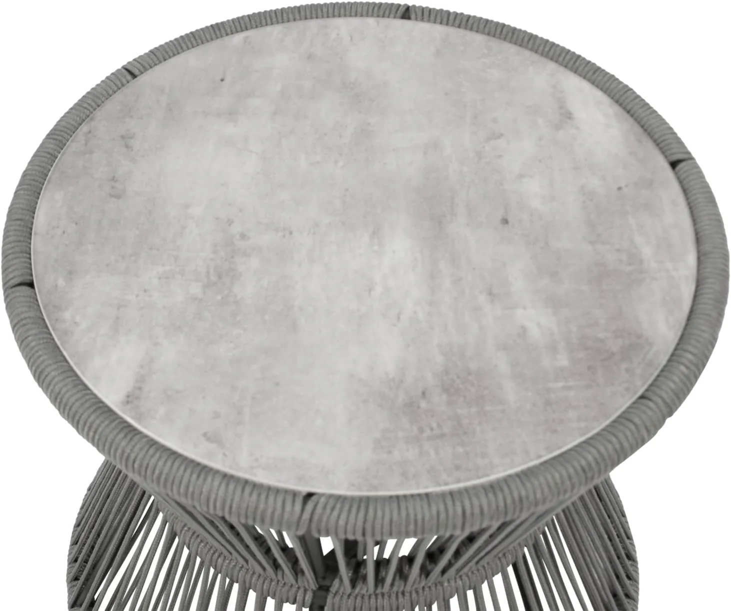 DEGAMO Beistelltisch Kaffeetisch Ancona 45cm rund, 56cm rund, Metall + Rope grau, Glas grau in Keramikoptik, Outdoor — Ansicht 3