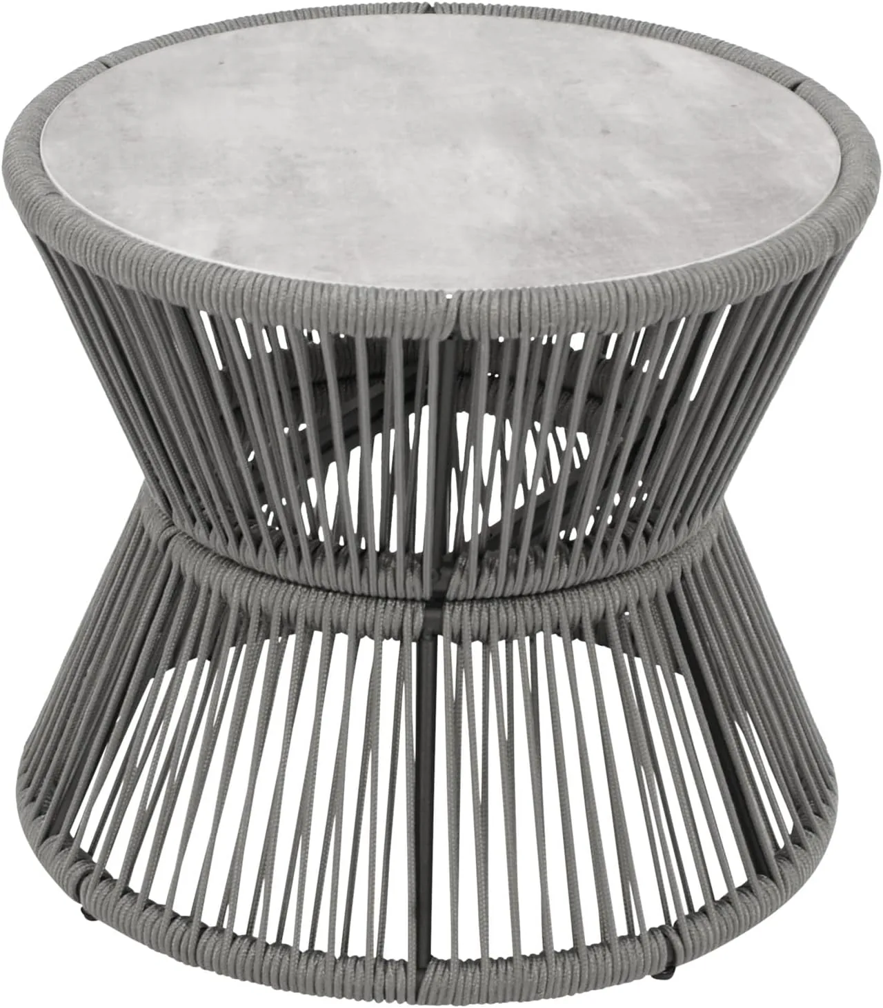 DEGAMO Beistelltisch Kaffeetisch Ancona 45cm rund, 56cm rund, Metall + Rope grau, Glas grau in Keramikoptik, Outdoor