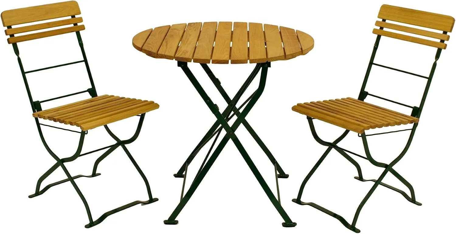 DEGAMO Biergartenset MÜNCHEN 3-teilig, Stahlgestell grün, Holz Robinie