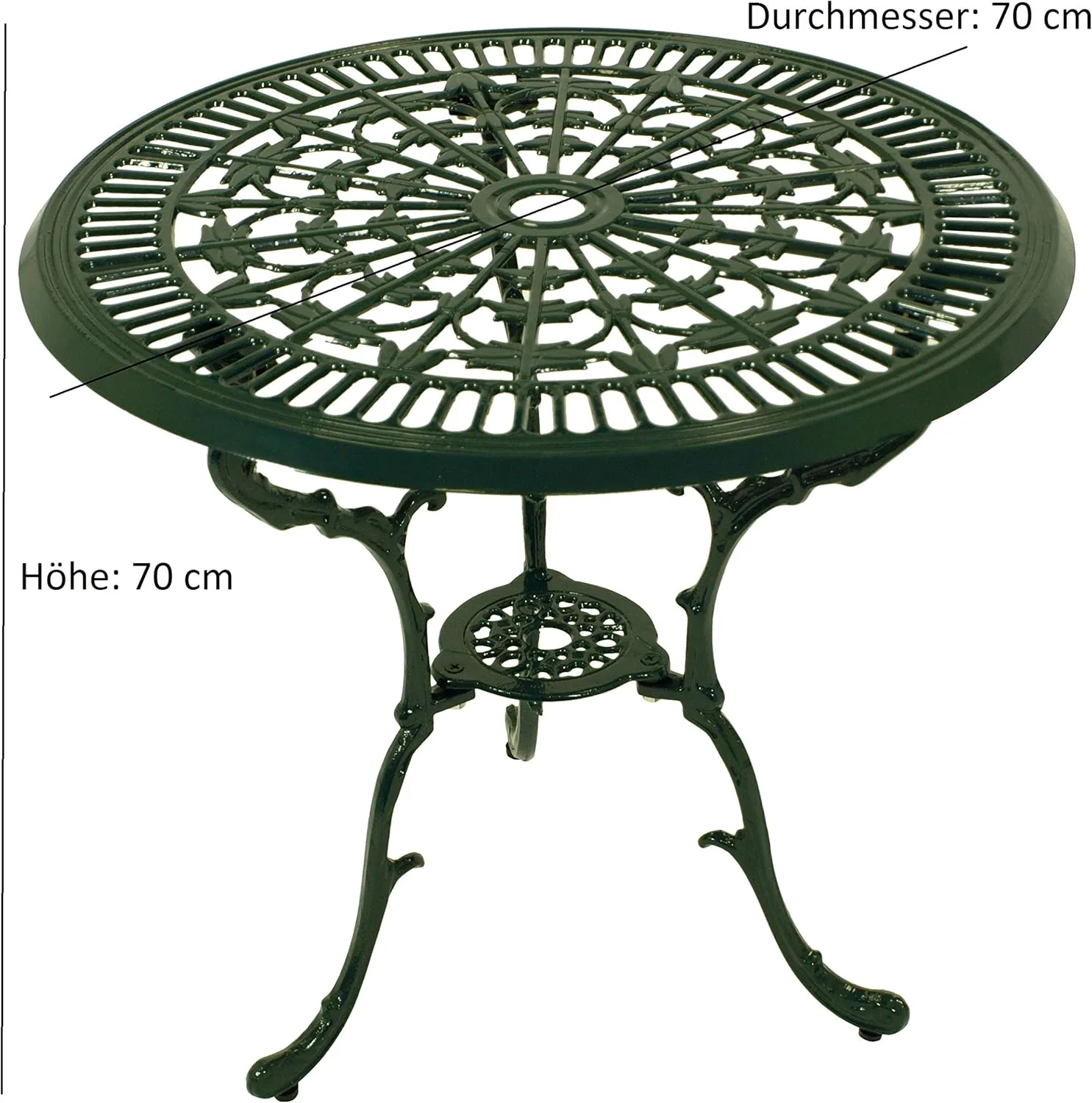 DEGAMO Bistroset in Jugendstil Optik 3-teilig, Aluguss dunkelgrün, wetterfest, 2X Sessel und 1x Tisch 70cm rund — Ansicht 5