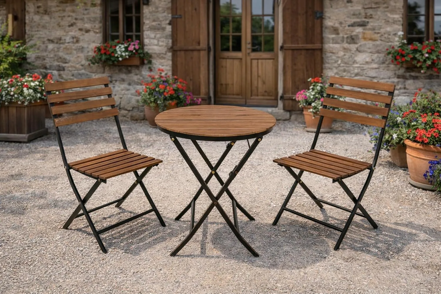 DEGAMO Bistroset LIENZ 3-teilig, Gestell Stahl pulverbeschichtet, Holz Akazie — Ansicht 2