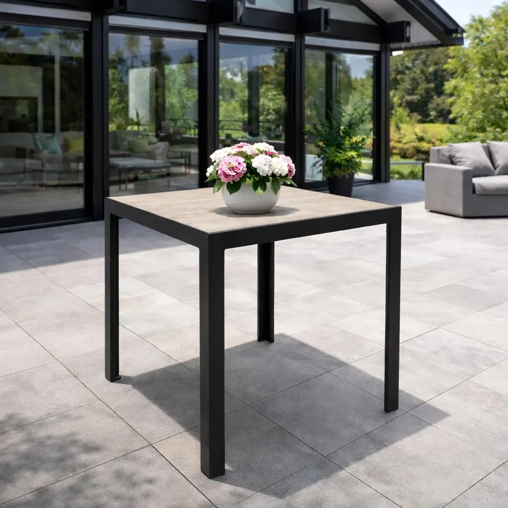 DEGAMO Bistrotisch Gartentisch Roma 70x70cm, Aluminium anthrazit + Glas Keramikoptik naturfarben, Outdoor — Ansicht 2
