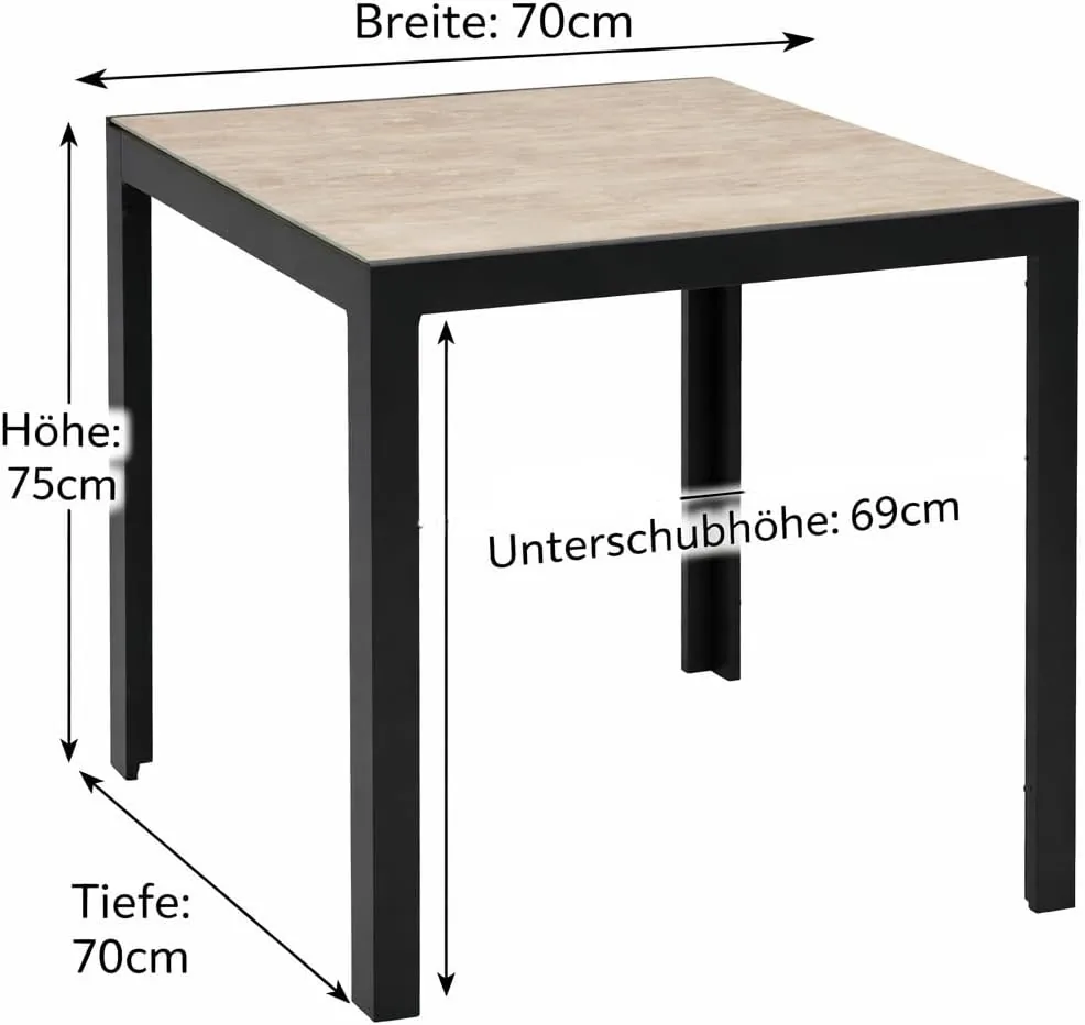 DEGAMO Bistrotisch Gartentisch Roma 70x70cm, Aluminium anthrazit + Glas Keramikoptik naturfarben, Outdoor — Ansicht 3