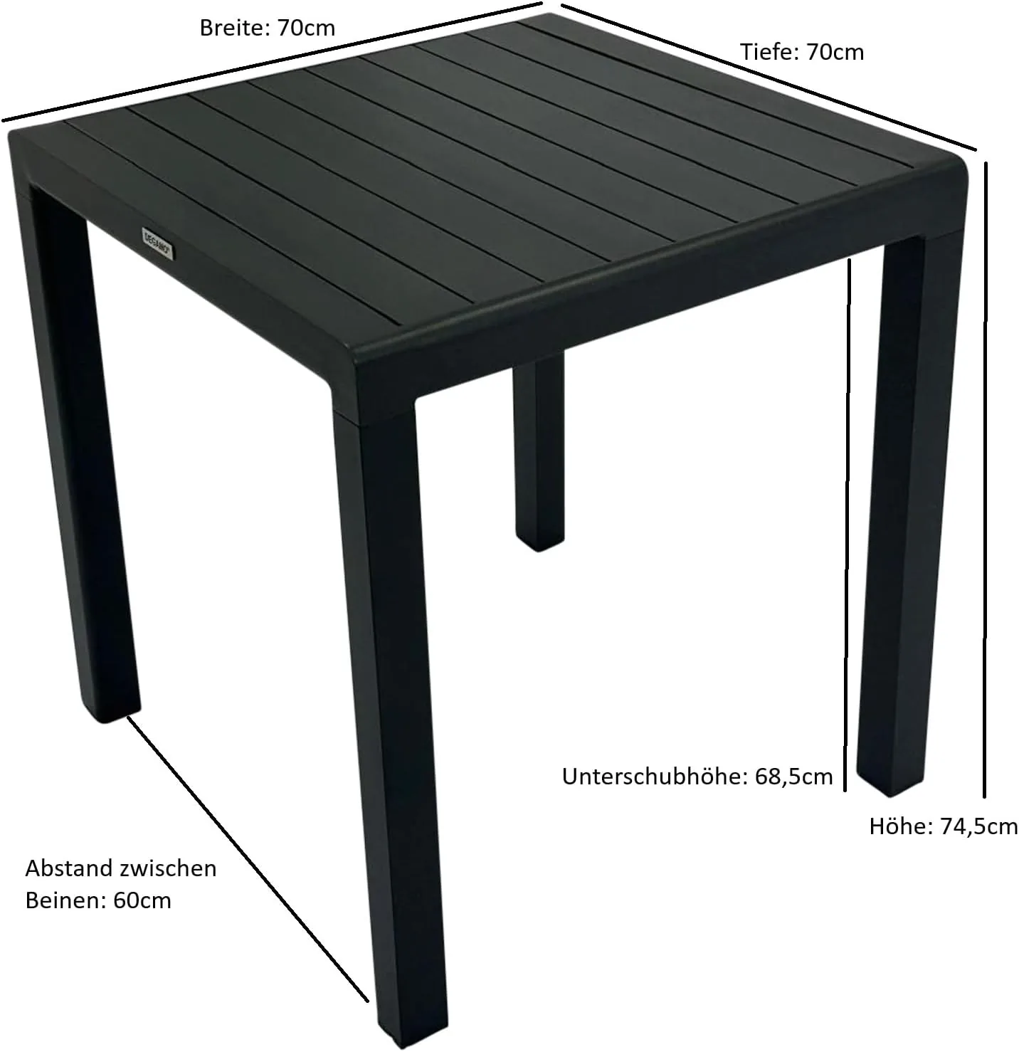 DEGAMO Bistrotisch Paris 70x70cm quadratisch, Alumium anthrazitfarben, wetterfest + rostfrei, Outdoor, Moderne Optik — Ansicht 3