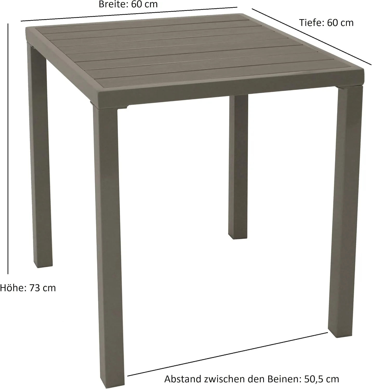 DEGAMO Bistrotisch VARENNA 60x60cm quadratisch, Gestell Stahl Silbergrau, Tischplatte Kunstholz Mittelgrau, Outdoor — Ansicht 3