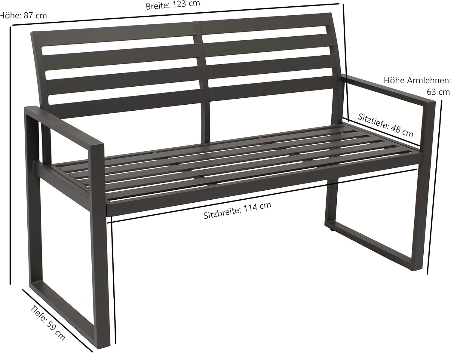 DEGAMO Design Gartenbank Atlanta 2-sitzer aus Aluminium wetterfest und rostfrei, dunkelgrau — Ansicht 2