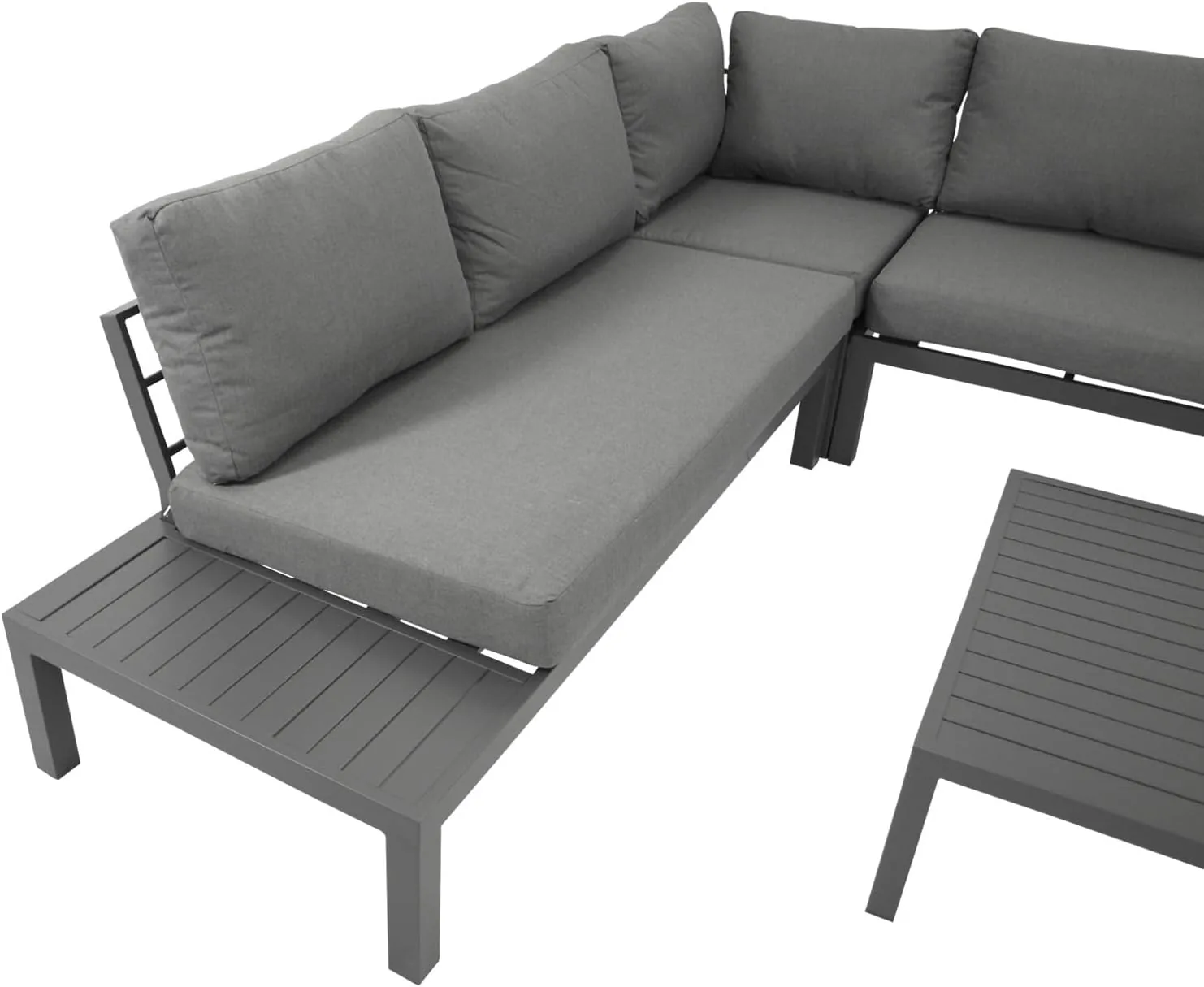 DEGAMO Ecklounge Set ROVIGNO, Aluminium anthrazitfarben, mit Kissen grau, 234x234cm, wetterfest, Outdoor — Ansicht 2