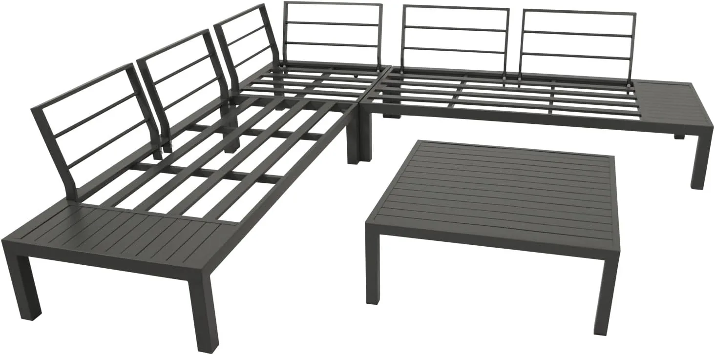 DEGAMO Ecklounge Set ROVIGNO, Aluminium anthrazitfarben, mit Kissen grau, 234x234cm, wetterfest, Outdoor — Ansicht 4