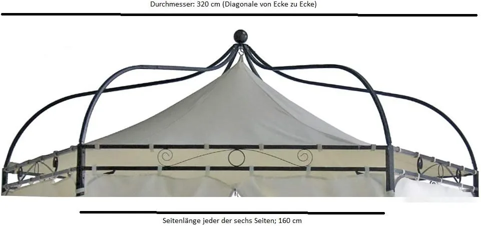 DEGAMO Ersatzdach Pavillondach für Pavillon Modena 6-eck, Ecru, wasserdicht — Ansicht 2