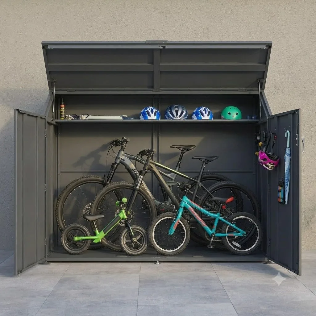 DEGAMO Fahrradgarage Fahhradbox Freiburg für bis zu 4 Fahrräder, Metall anthrazit (RAL 7016), wetterfest, 200x100x157cm, abschließbar — Ansicht 2