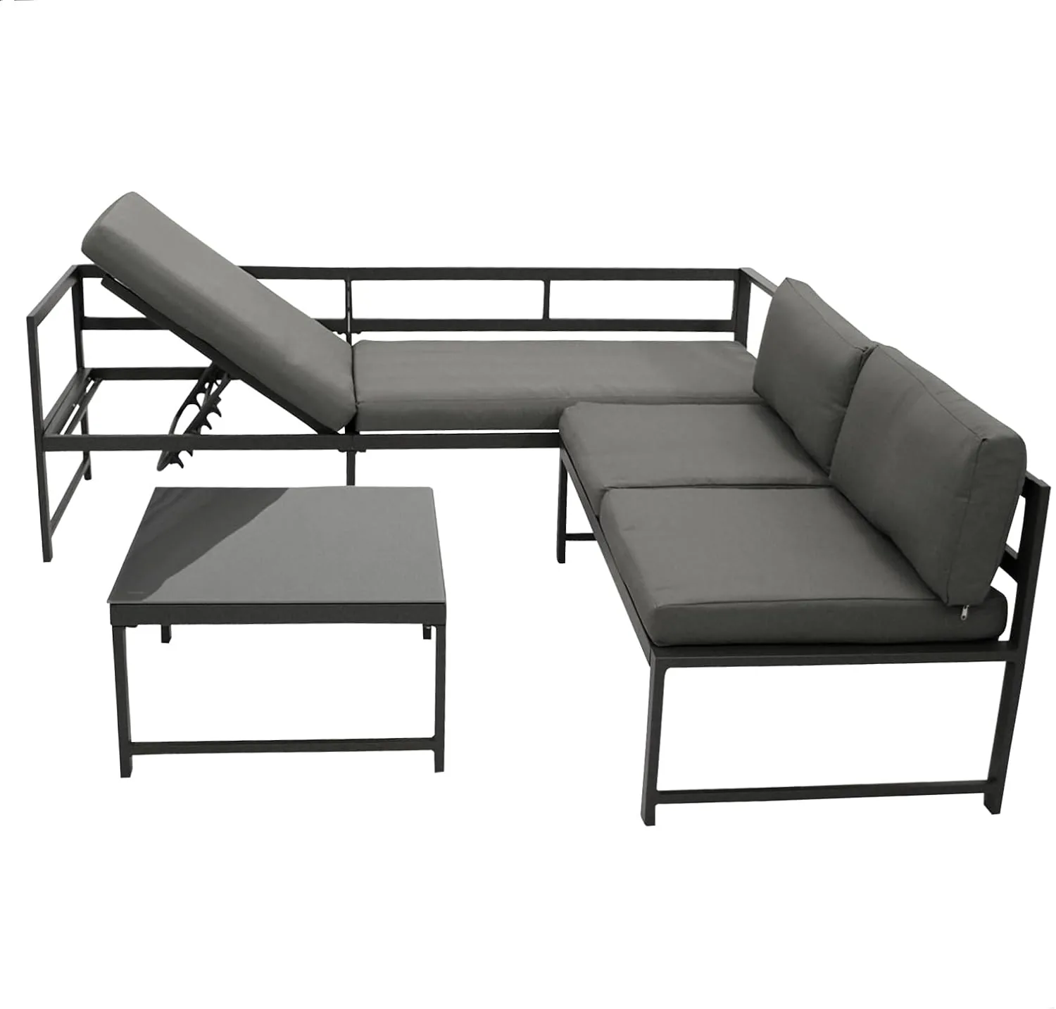 DEGAMO Funktions Eck- Loungeset Montana 192x188cm, Aluminiumgestell dunkelgrau, mit Verstellbarer Liegefunktion und Polstern grau, Outdoor wetterfest — Ansicht 3
