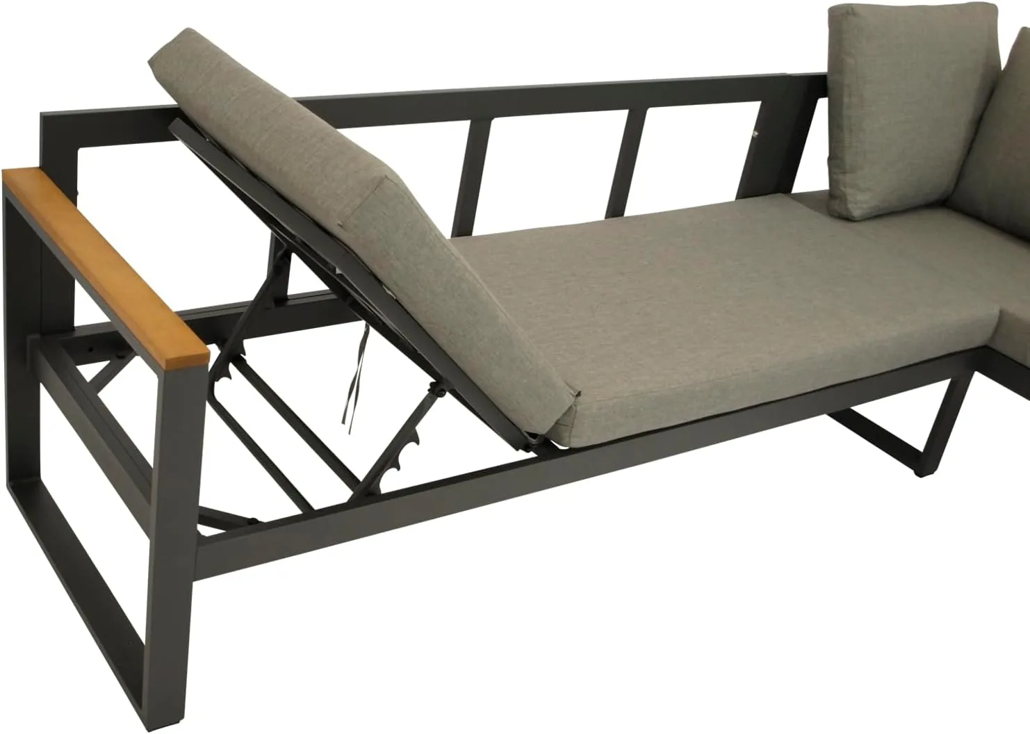 DEGAMO Funktions Eckbankset Diningset Kampala 2-teilig, Aluminium anthrazit + Akazie, Polster Mittelgrau, mit Liegefunktion, Outdoor — Ansicht 2
