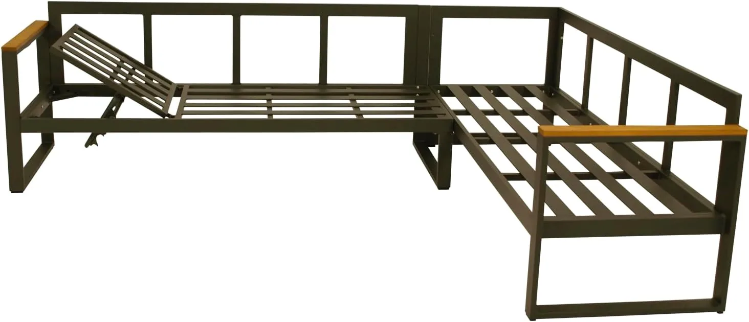 DEGAMO Funktions Eckbankset Diningset Kampala 2-teilig, Aluminium anthrazit + Akazie, Polster Mittelgrau, mit Liegefunktion, Outdoor — Ansicht 3