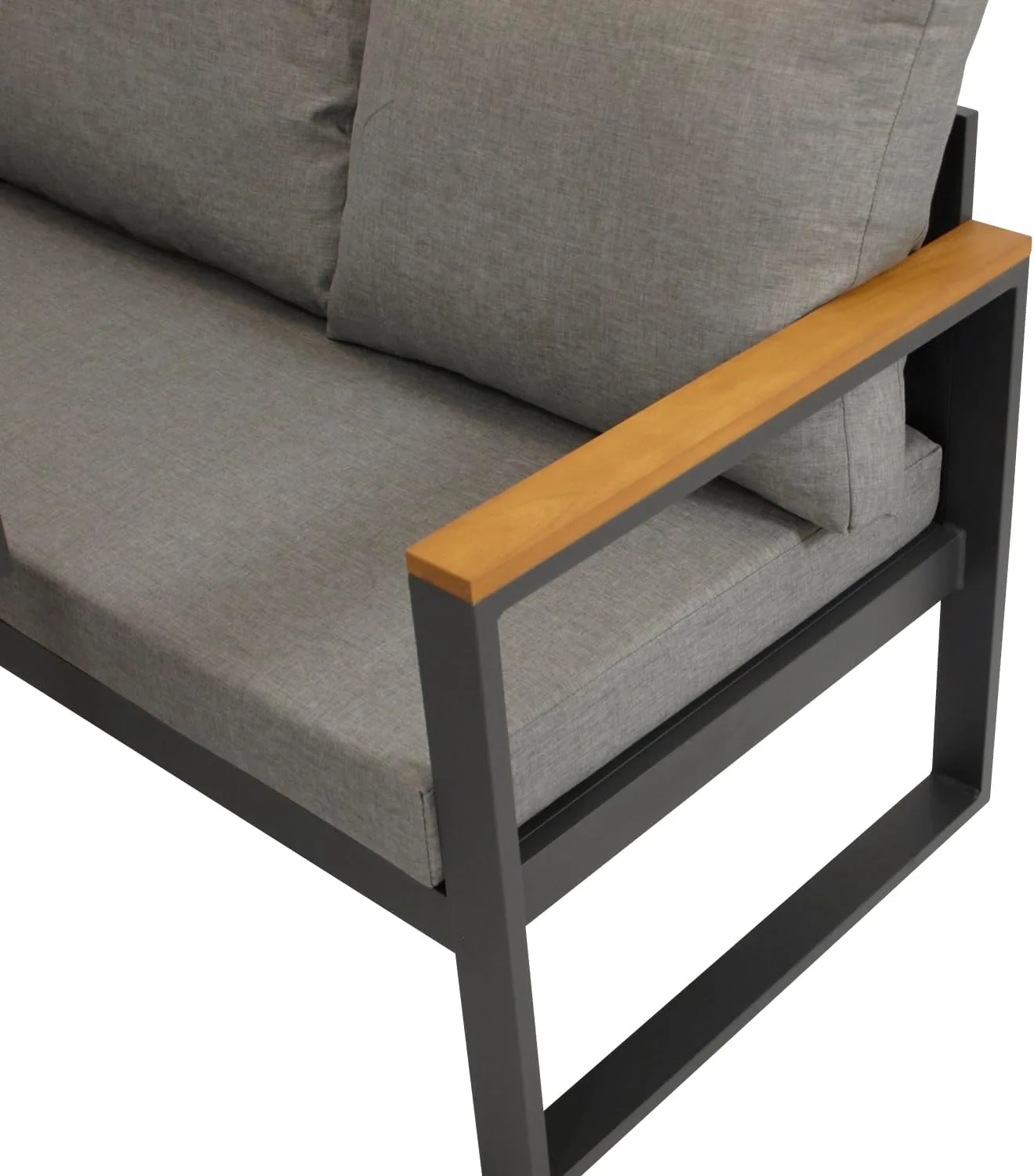 DEGAMO Funktions Eckbankset Diningset Kampala 2-teilig, Aluminium anthrazit + Akazie, Polster Mittelgrau, mit Liegefunktion, Outdoor — Ansicht 4