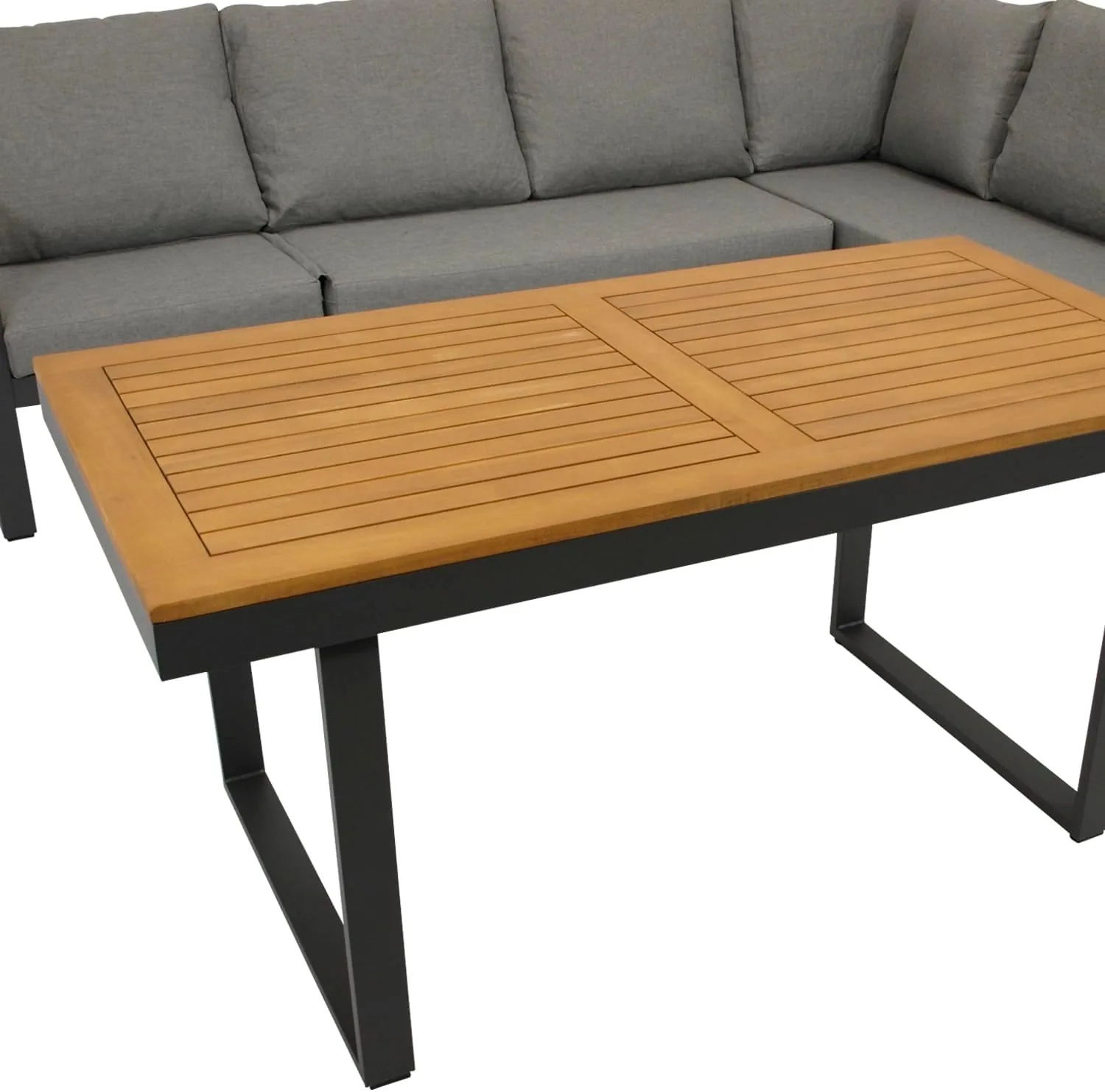 DEGAMO Funktions Eckbankset Diningset Kampala 2-teilig, Aluminium anthrazit + Akazie, Polster Mittelgrau, mit Liegefunktion, Outdoor — Ansicht 5