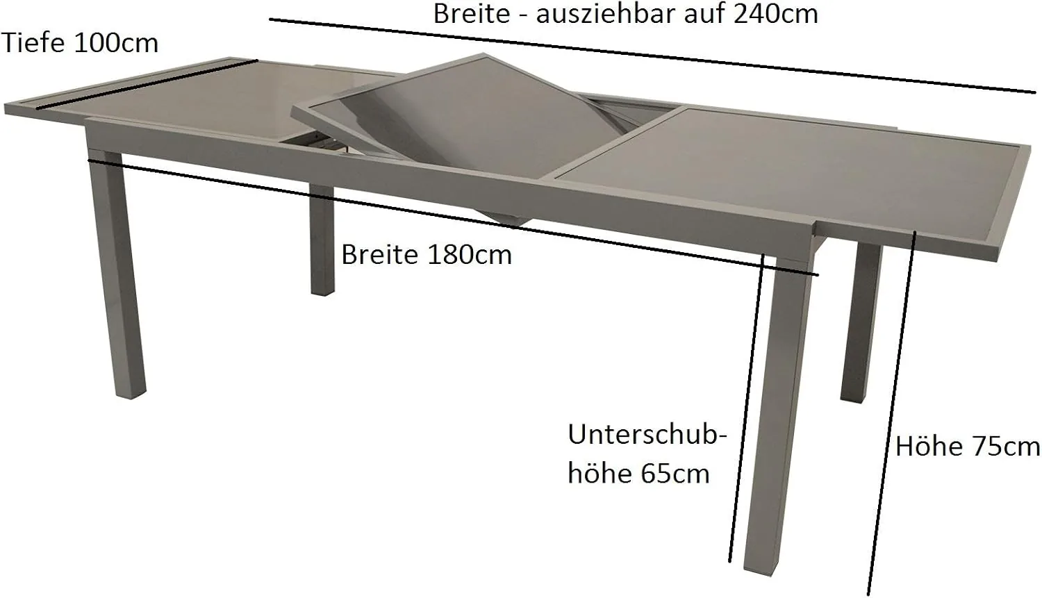 DEGAMO Garnitur Amalfi, Aluminium + Kunststoffgewebe schwarz. 6X Stapelsessel, 1x Ausziehtisch 140/200x90cm mit Glasplatte — Ansicht 4