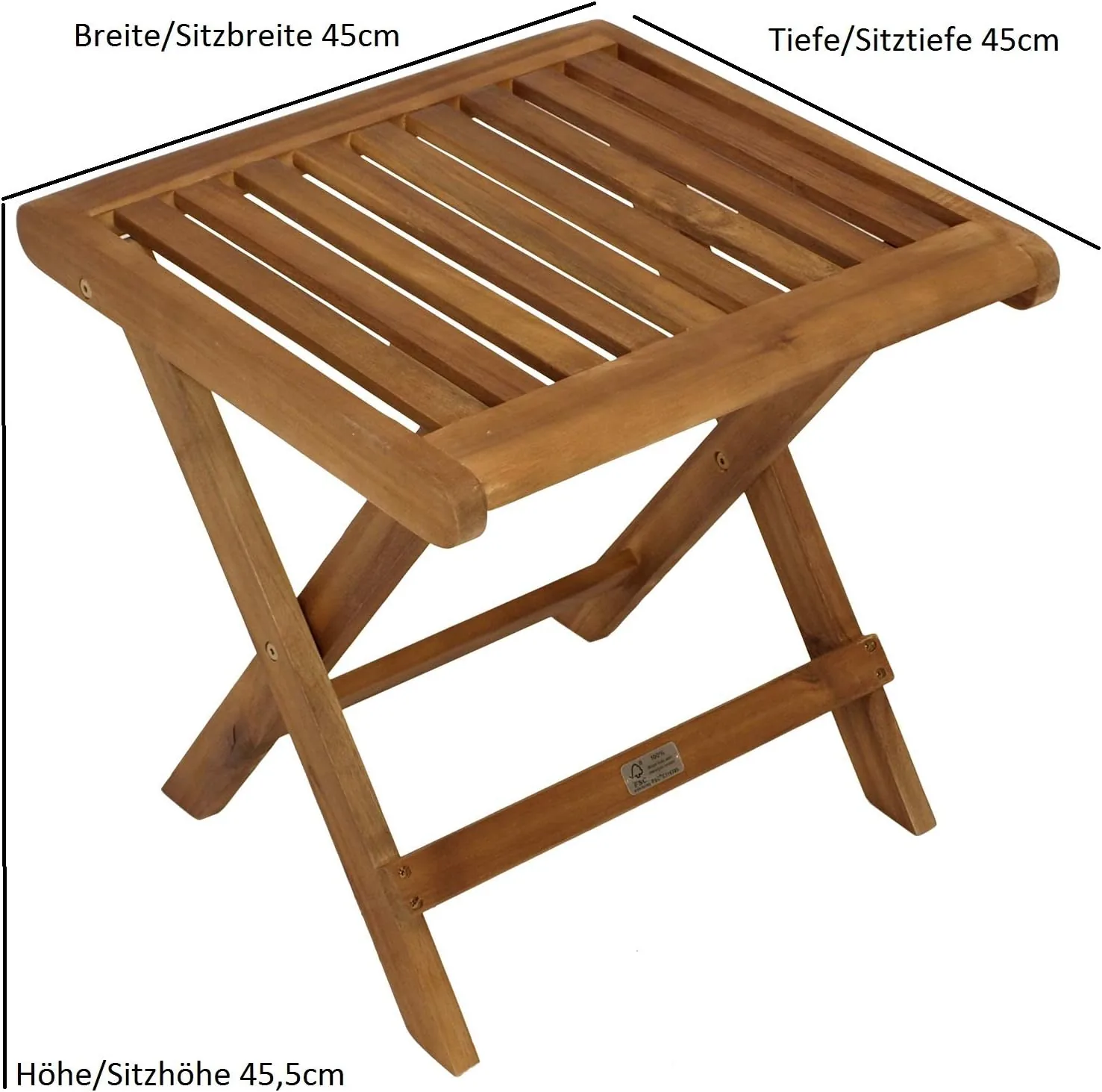 DEGAMO Garten Klapphocker Sitzhocker Hocker France 45x45cm, Akazie geölt braun, Indoor und Outdoor — Ansicht 2