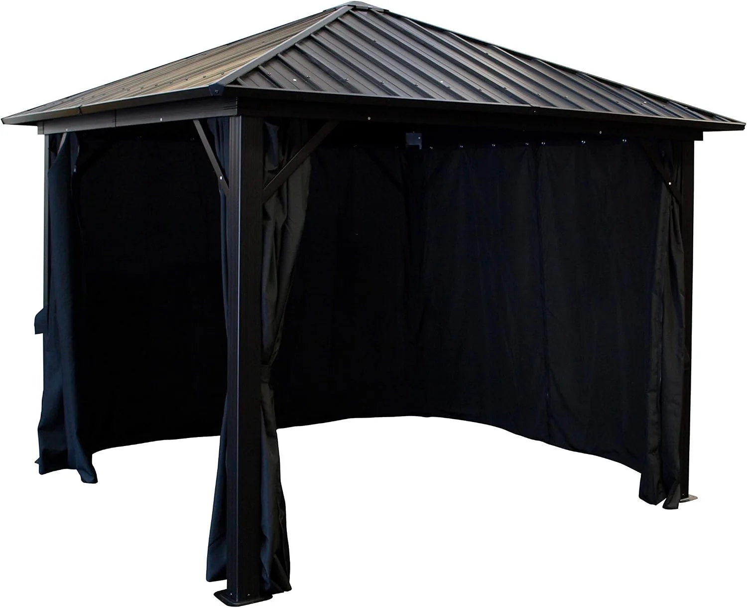 DEGAMO Garten Pavillon Novara 3x3 Meter, Alugestell schwarz, Dach aus verzinktem Trapezblech/Metall, schwarz, mit Seitenteilen dunkelgrau — Ansicht 2