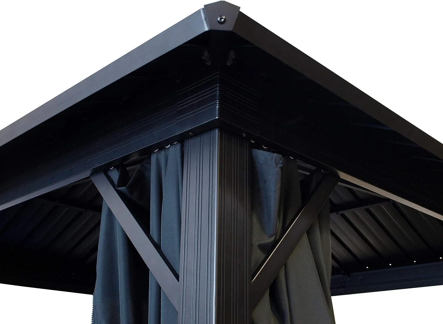 DEGAMO Garten Pavillon Novara 3x3 Meter, Alugestell schwarz, Dach aus verzinktem Trapezblech/Metall, schwarz, mit Seitenteilen dunkelgrau — Ansicht 4