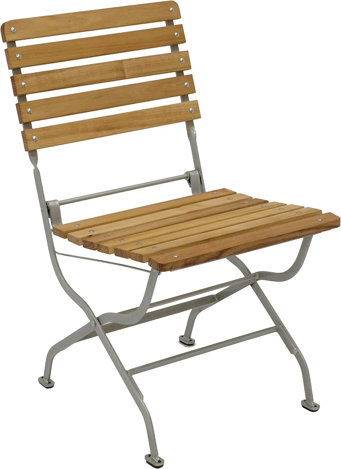 DEGAMO Garten Sitzgruppe Klappgarnitur Passau 3-teilig (2X Stuhl, 1x Tisch rund 77cm), Gestell Flachstahl verzinkt und transparent pulverbeschichtet, Belattung Robinien Holz, Outdoor — Ansicht 2