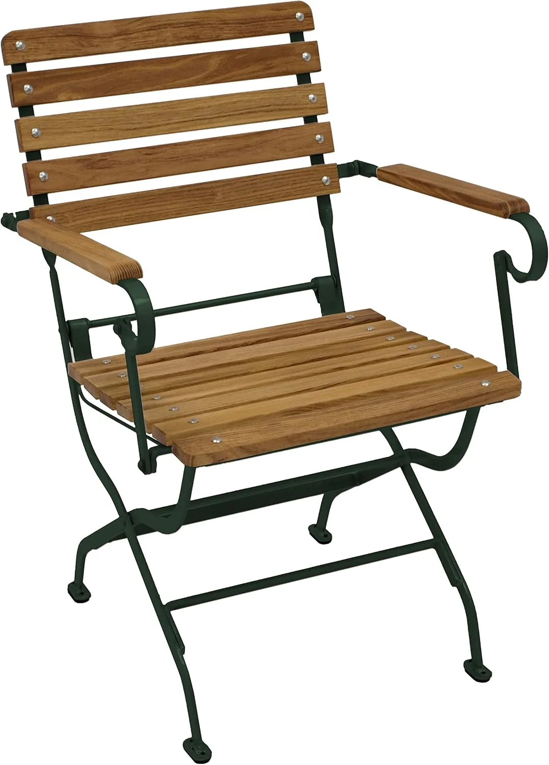 DEGAMO Garten Sitzgruppe Klappgarnitur Passau 5-teilig (2X Stuhl, 2X Armlehnensessel, 1x Tisch 70x110cm), Gestell Flachstahl dunkelgrün, Belattung Robinien Holz, Outdoor — Ansicht 4
