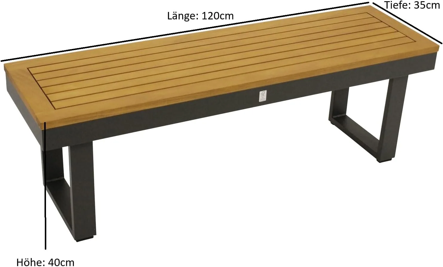 DEGAMO Gartenbank Hockerbank Kampala 120cm, Aluminium anthrazit + Akazie geölt, wetterfest, Outdoor — Ansicht 2