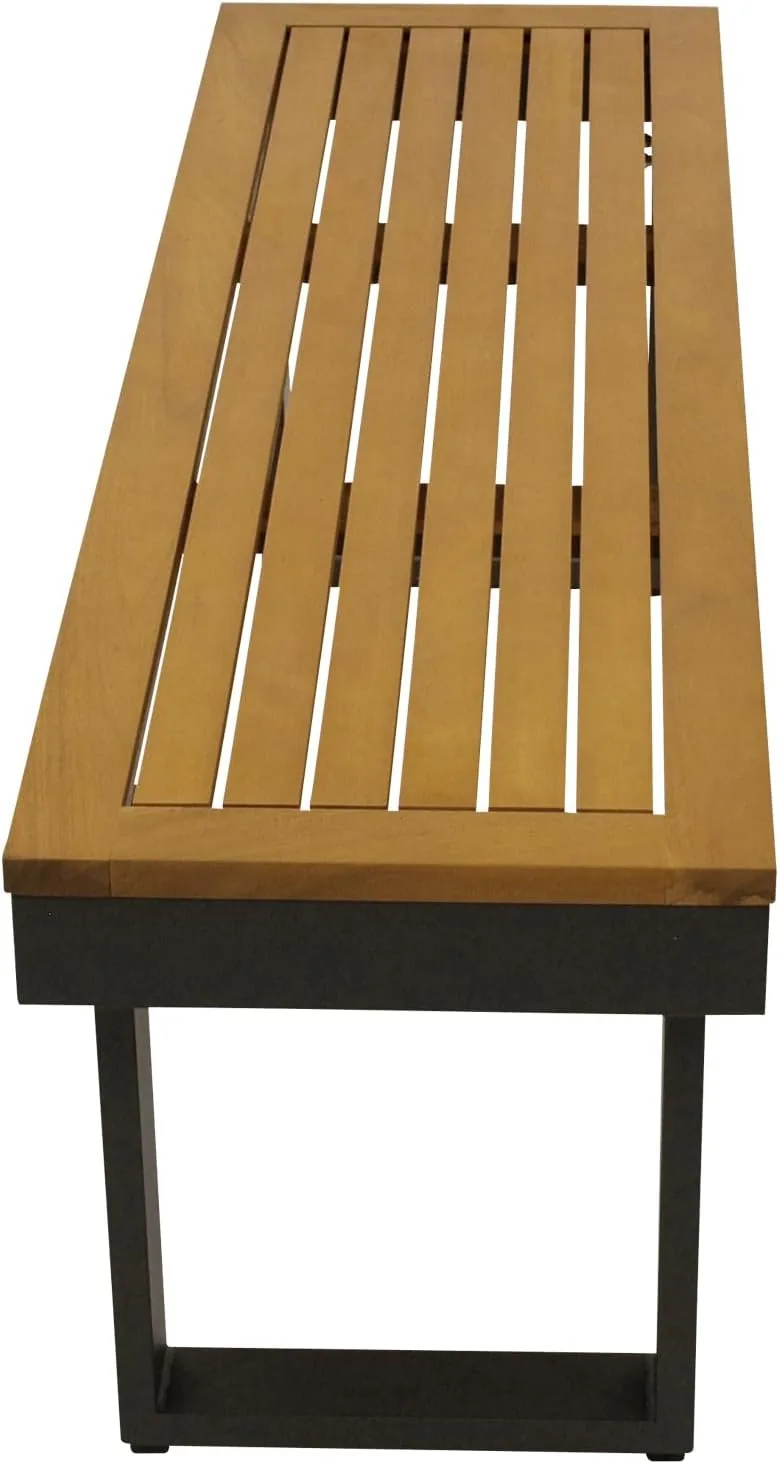 DEGAMO Gartenbank Hockerbank Kampala 120cm, Aluminium anthrazit + Akazie geölt, wetterfest, Outdoor — Ansicht 5