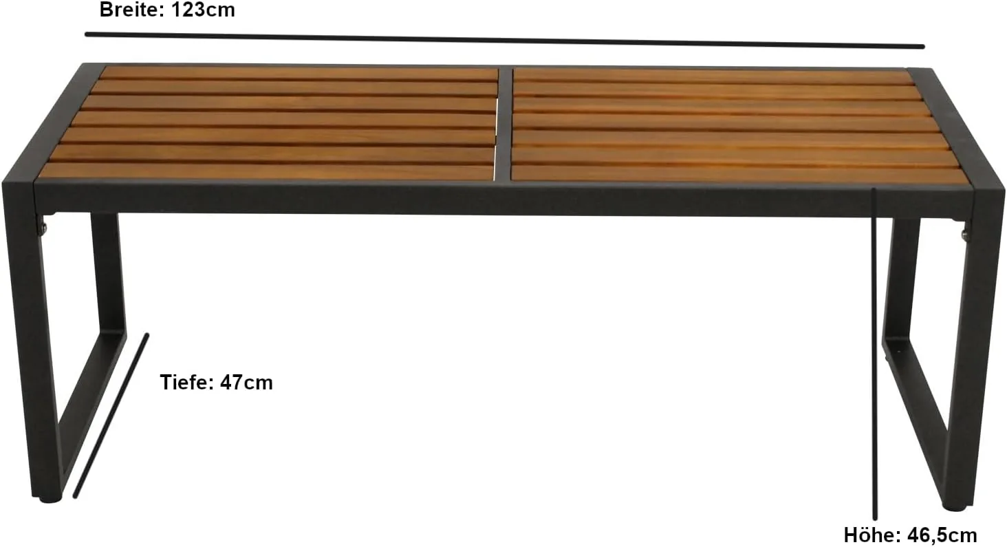 DEGAMO Gartenbank Hockerbank RAGUSA 2-sitzer 123cm, Gestell Metall anthrazit, Sitzfläche Akazie geölt, Outdoor — Ansicht 2